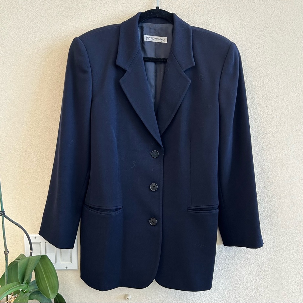 Vintage Emporio Armani Navy Blue Gabardine Blazer 44 US 10 Made in Italy
